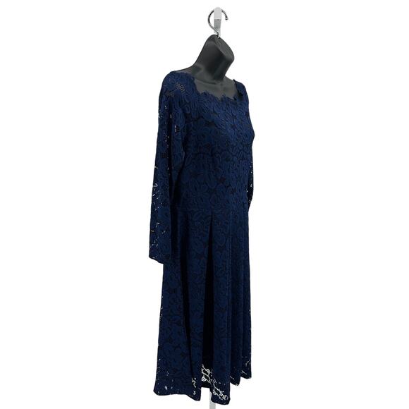 MissMay Retro Gorgeous Swing Dress WMNs XL Navy Floral Lace Long Sleeve Pleated - Picture 4 of 10